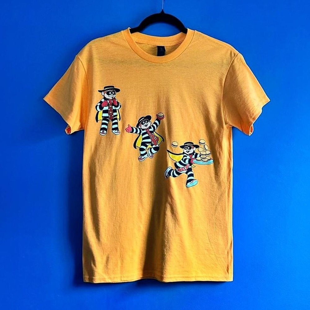 Hamburglar Crewneck Tee Adult Size Small Yellow‎ Orange McDonalds T Shirt Funny